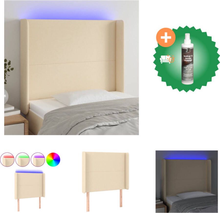 VidaXL Hoofdbord LED-creme 93x16x118 128 cm Verstelbare hoogte Duurzaam materiaal Kleurrijke LED-verlichting Snijdbare LED-strip Bedonderdeel Inclusief Reiniger