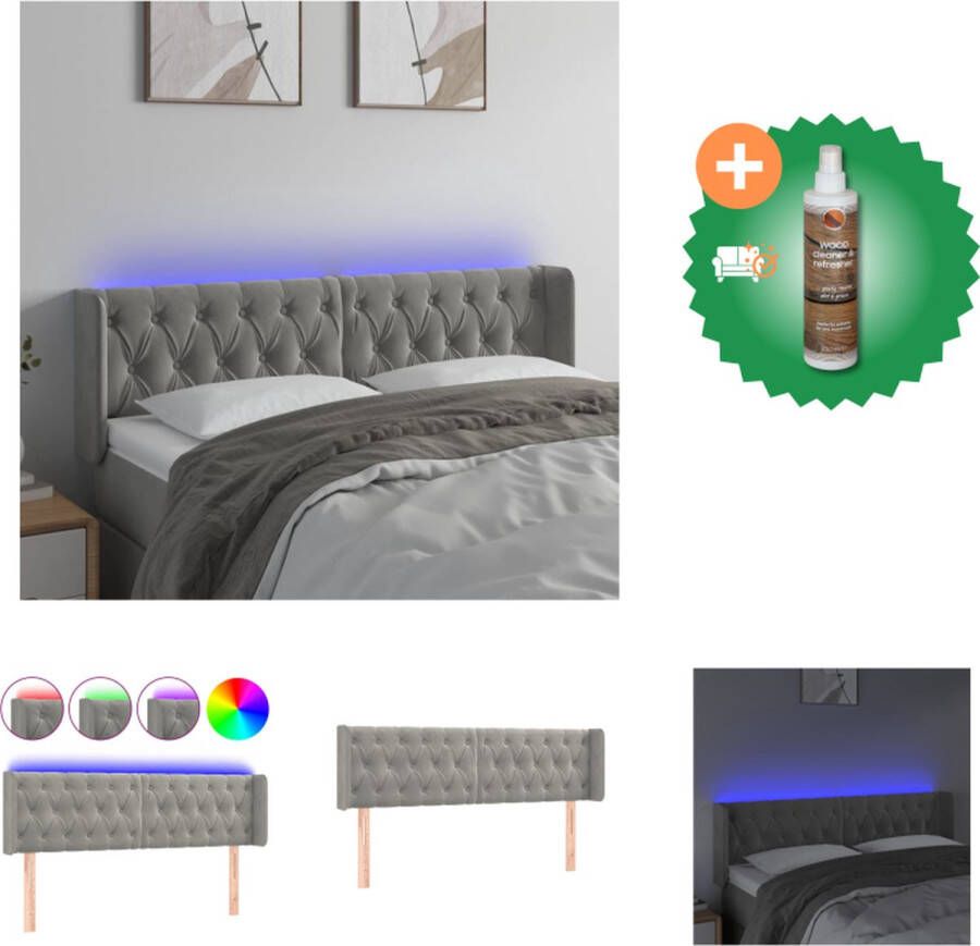 VidaXL Hoofdbord LED Zacht fluweel Kleurrijke verlichting Verstelbare hoogte Comfortabele ondersteuning Snijdbare LED-strip Lichtgrijs 163x16x78 88cm IP65 2 LED-strips Bedonderdeel Inclusief Houtreiniger en verfrisser
