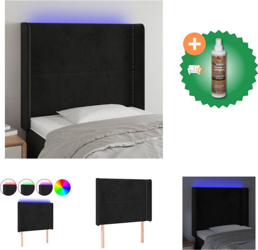 VidaXL Hoofdbord LED Zacht fluweel Verstelbaar Comfortabele ondersteuning Snijdbare LED-strip Zwart 93x16x118 128 cm IP65 USB-aansluiting Bedonderdeel Inclusief Houtreiniger en verfrisser