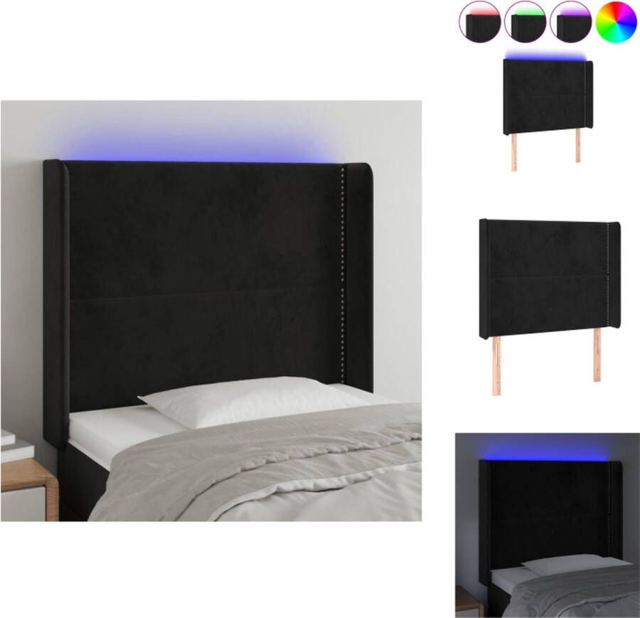 vidaXL Hoofdbord LED Zacht fluweel Verstelbaar Comfortabele ondersteuning Snijdbare LED-strip Zwart 93x16x118 128 cm IP65 USB-aansluiting Bedonderdeel