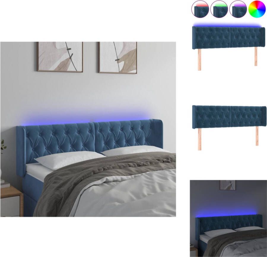 VidaXL Hoofdbord LED Zacht fluweel Verstelbare hoogte Comfortabele ondersteuning Snijdbare LED-strip Donkerblauw 147 x 16 x 78 88 cm 2 LED-strips Bedonderdeel