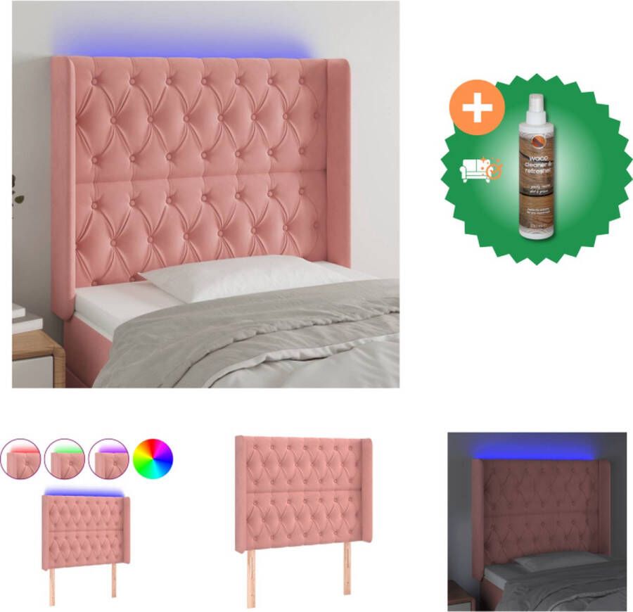 VidaXL Hoofdbord LED Zacht fluweel Verstelbare hoogte Comfortabele ondersteuning Snijdbare LED-strip Roze 103x16x118 128 cm IP65 Incl montagehandleiding USB-aansluiting Bedonderdeel Inclusief Houtreiniger en verfrisser