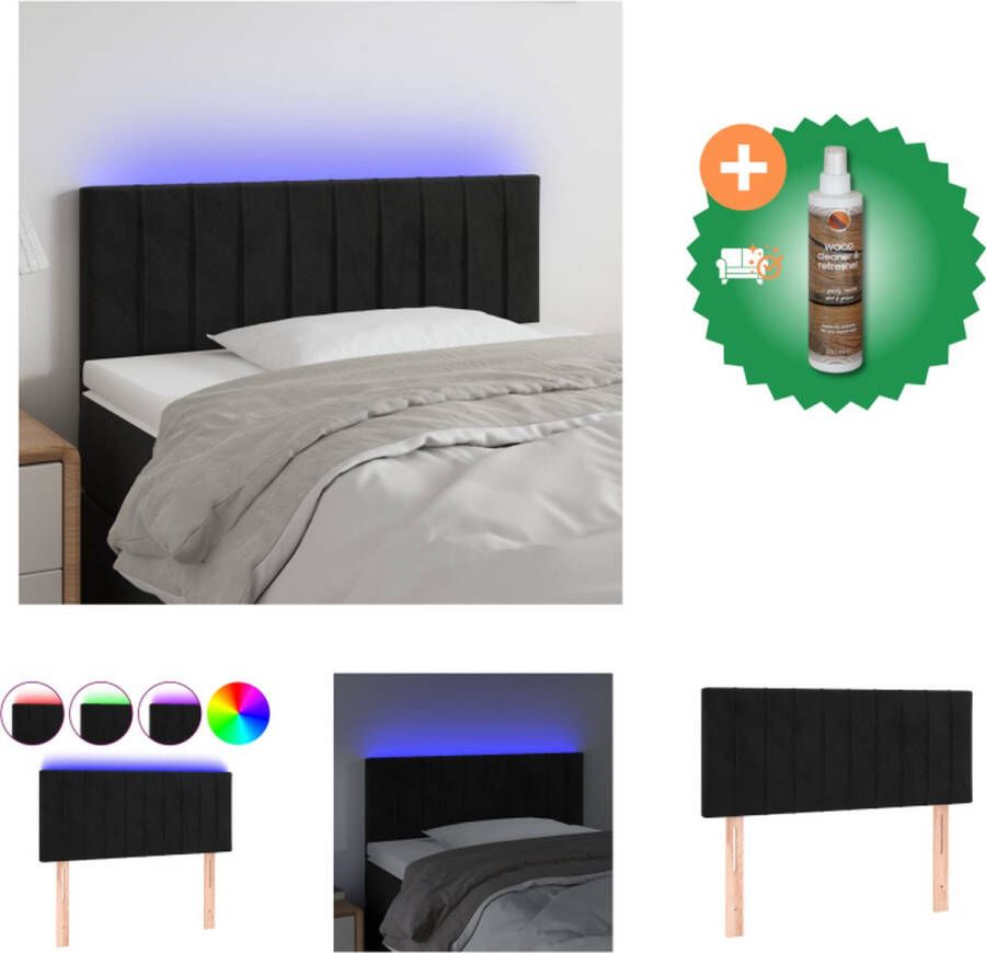 VidaXL Hoofdbord LED Zacht fluweel Verstelbare hoogte Comfortabele ondersteuning Snijdbare LED-strip Zwart 100x5x78 88cm IP65 Inclusief montagehandleiding USB-aansluiting Bedonderdeel Inclusief Houtreiniger en verfrisser