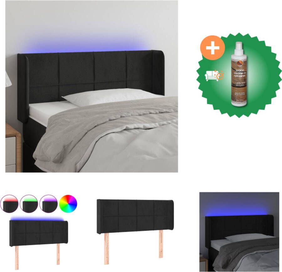 VidaXL Hoofdbord LED Zwart 103 x 16 x 78 88 cm Verstelbaar Fluweel LED Strip USB Bedonderdeel Inclusief Houtreiniger en verfrisser