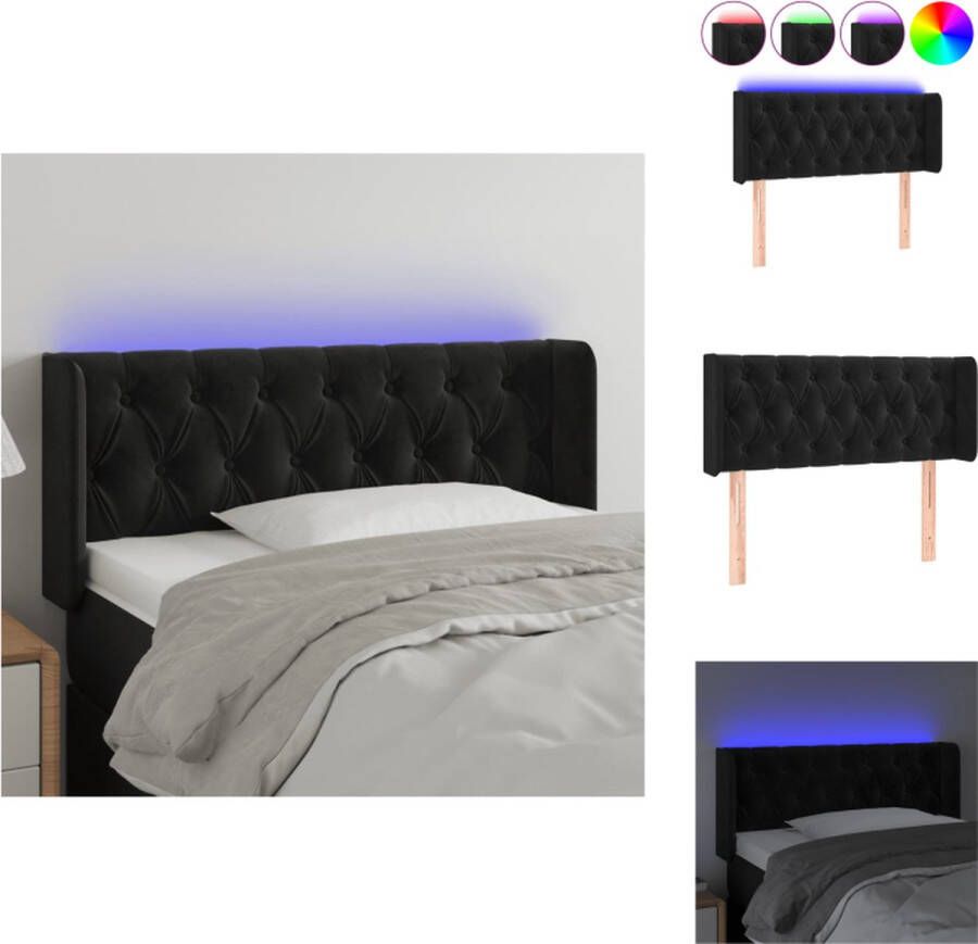 VidaXL Hoofdbord LED-Zwart 103 x 16 x 78 88 cm Verstelbaar Zacht fluweel Kleurrijke LED-verlichting Bedonderdeel