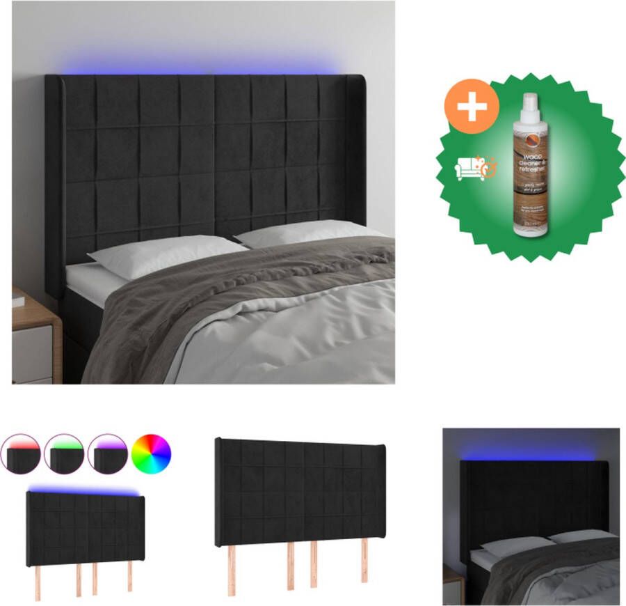 VidaXL Hoofdbord LED Zwart 147x16x118 cm Verstelbaar Bedonderdeel Inclusief Houtreiniger en verfrisser