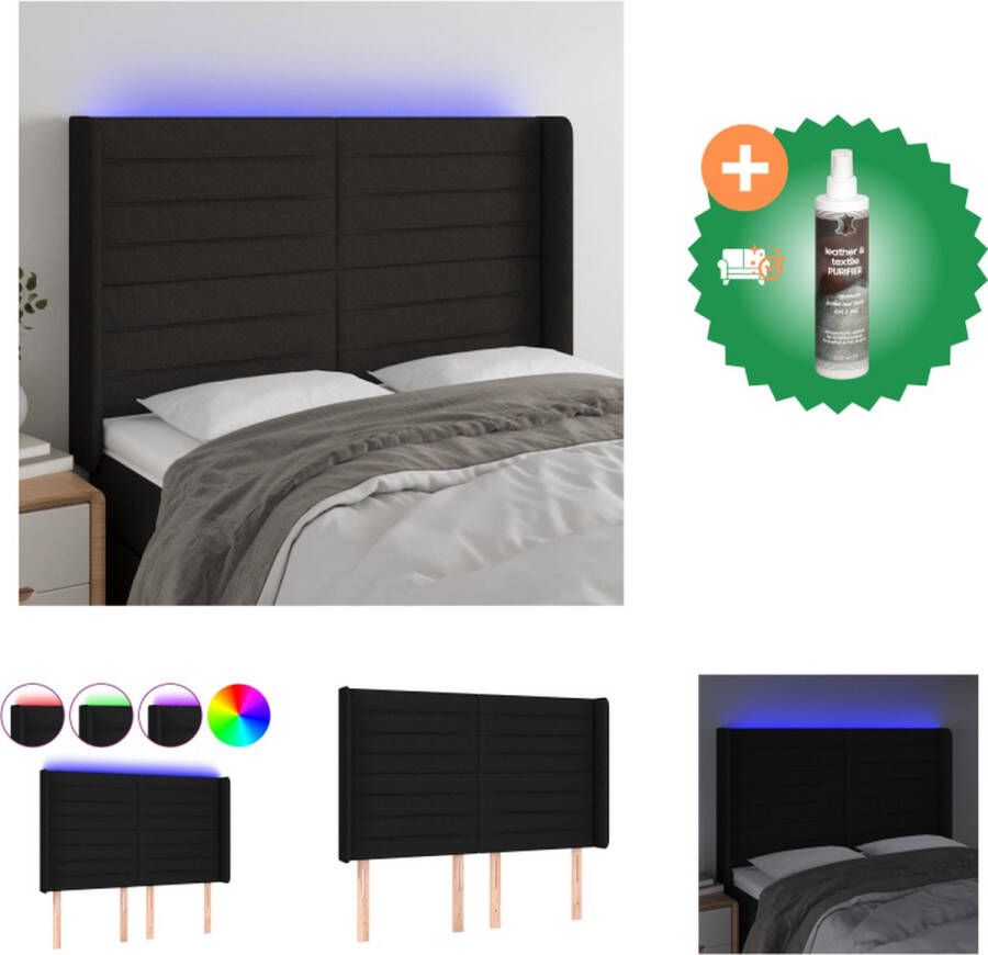 VidaXL Hoofdbord LED zwart 147x16x118 128 cm verstelbare hoogte comfortabele ondersteuning kleurrijke LED-verlichting Bedonderdeel Inclusief Reiniger