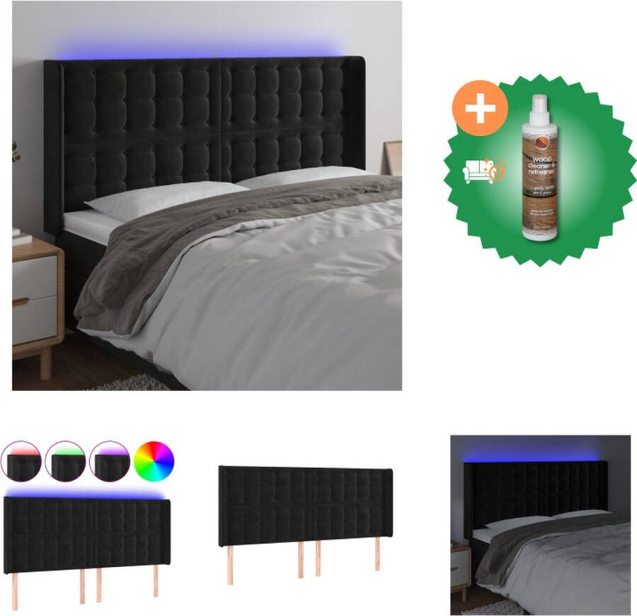 VidaXL Hoofdbord LED Zwart 163 x 16 cm Zacht fluweel Kleurrijke LED-verlichting Verstelbare hoogte Comfortabele ondersteuning Snijdbare LED-strip Montagehandleiding bijgevoegd Bedonderdeel Inclusief Houtreiniger en verfrisser