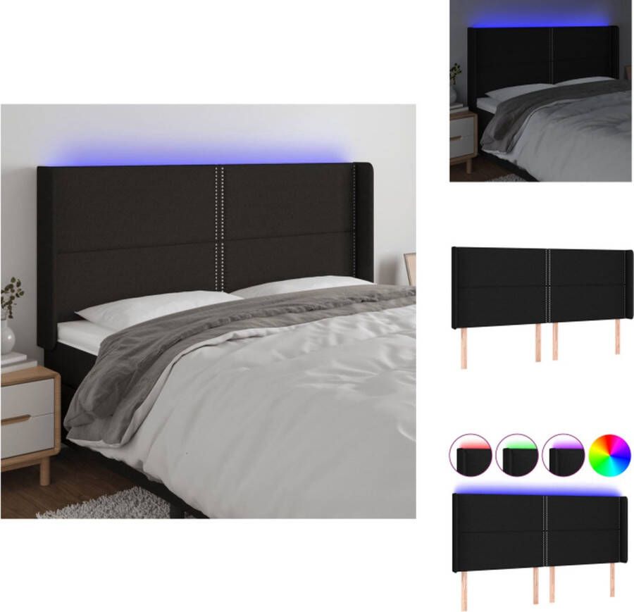 VidaXL Hoofdbord LED Zwart 163 x 16 x 118 128 cm Verstelbare hoogte Duurzaam materiaal Bedonderdeel - Foto 2