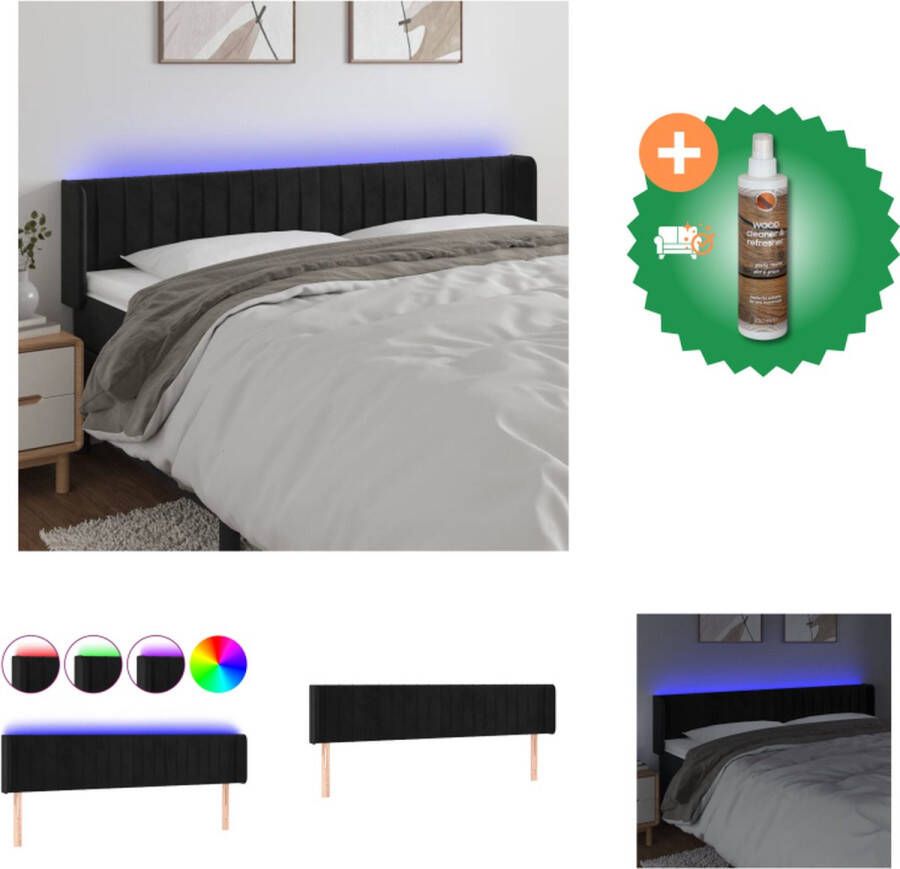VidaXL Hoofdbord LED zwart 163x16x78 88 cm verstelbare hoogte zacht fluweel comfortabele ondersteuning kleurrijke LED-verlichting snijdbare LED-strip Bedonderdeel Inclusief Houtreiniger en verfrisser - Foto 2
