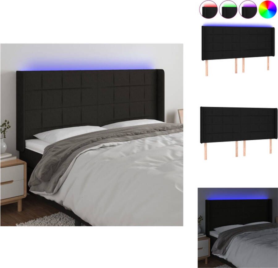 VidaXL Hoofdbord LED Zwart 183 x 16 x 118 128 cm Verstelbare hoogte Kleurrijke LED-verlichting Duurzaam materiaal Bedonderdeel - Foto 3