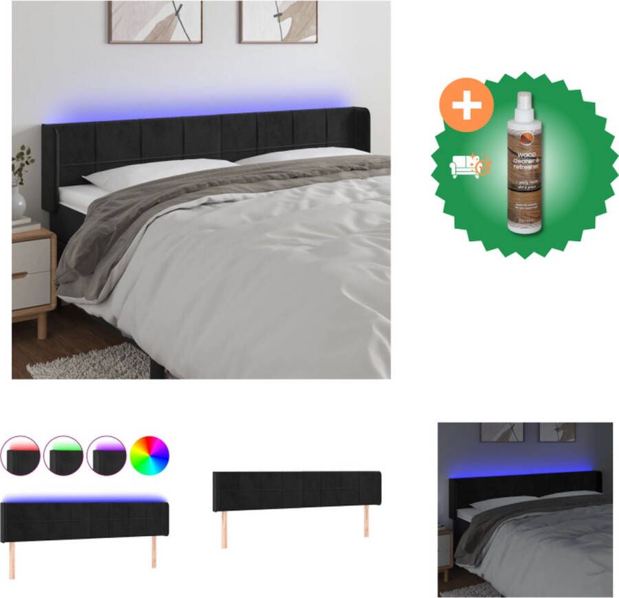 VidaXL Hoofdbord LED Zwart 183 x 16 x 78 88 cm Verstelbaar Fluweel Kleurrijke LED-verlichting Snijdbare LED-strip USB Bedonderdeel Inclusief Houtreiniger en verfrisser