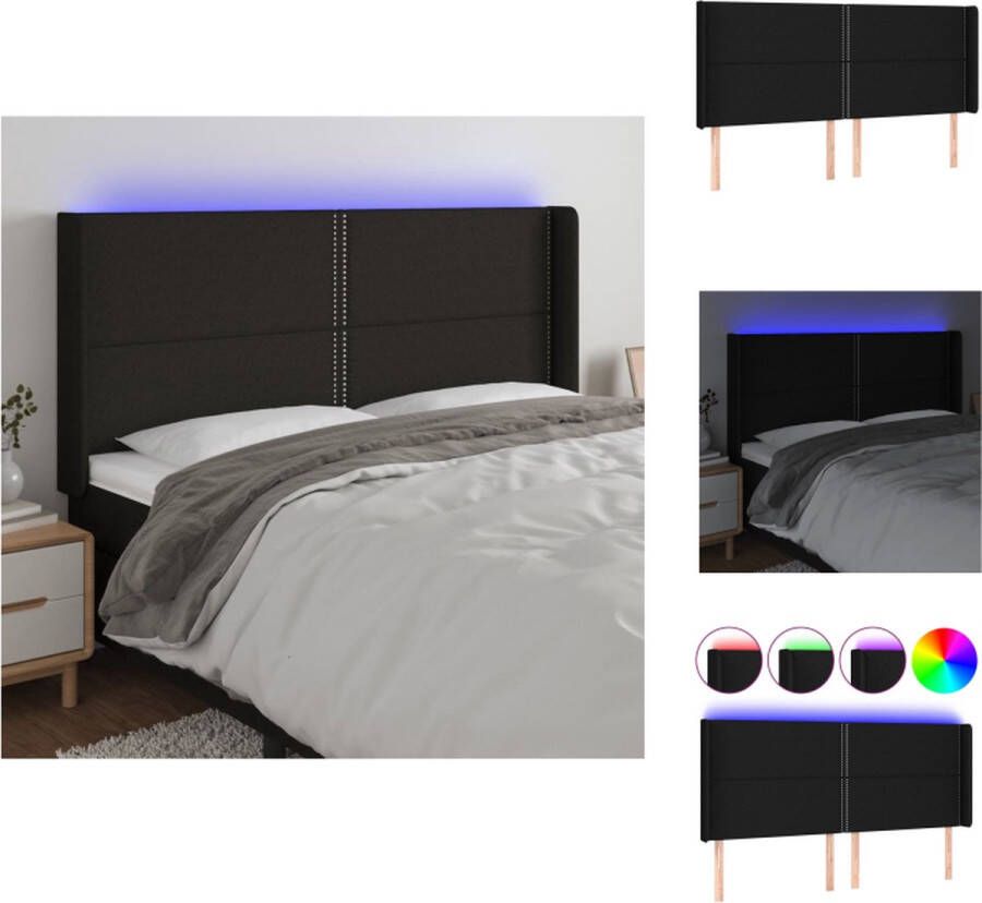 VidaXL Hoofdbord LED Zwart 203 x 16 x 118 128 cm Verstelbare Hoogte Duurzaam Materiaal Bedonderdeel