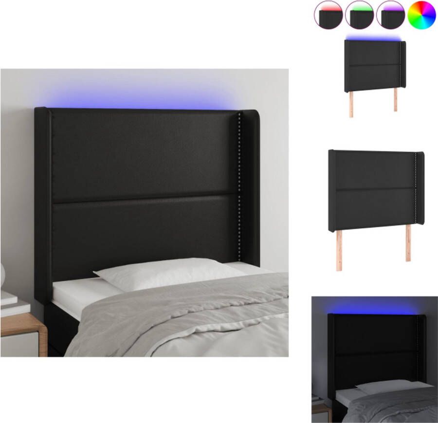 VidaXL Hoofdbord LED zwart 83x16x118 128 cm verstelbare hoogte duurzaam kunstleer kleurrijke LED-verlichting comfortabele ondersteuning snijdbare LED-strip Bedonderdeel