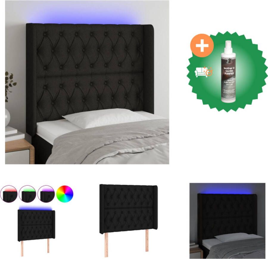 VidaXL Hoofdbord LED Zwart 93x16x118 128 cm Duurzaam materiaal Verstelbare hoogte Comfortabele ondersteuning Snijdbare LED-strip Bedonderdeel Inclusief Reiniger
