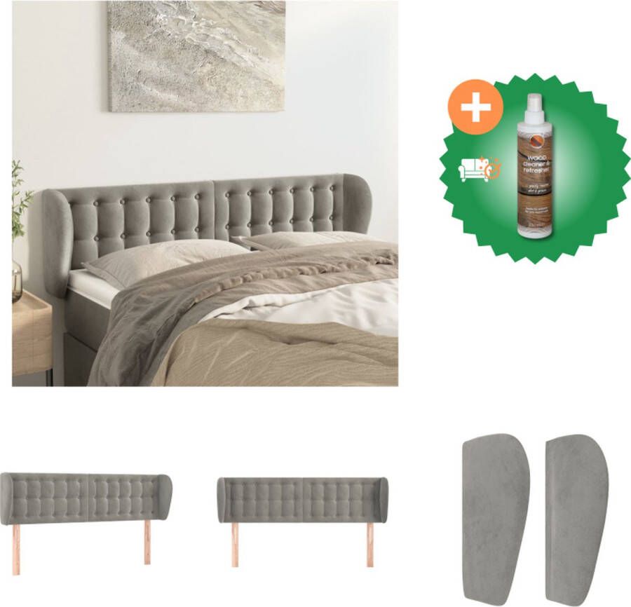 VidaXL Hoofdbord Lichtgrijs 147 x 23 x 78 88 cm Fluwelen stof Bedonderdeel Inclusief Houtreiniger en verfrisser