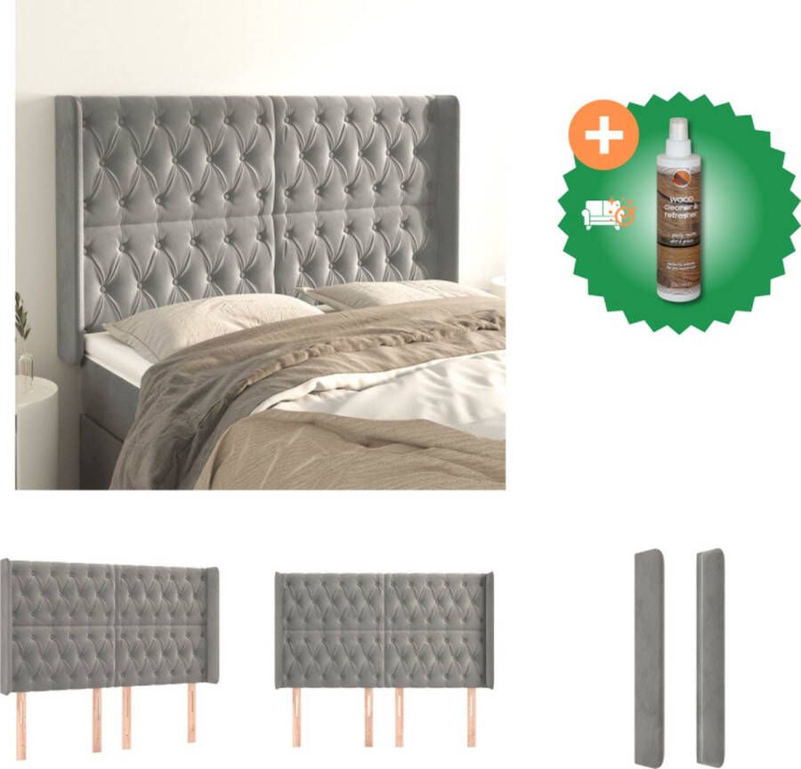 VidaXL Hoofdbord Lichtgrijs 147x16x118 128 cm Fluweel Stevige poten Bedonderdeel Inclusief Houtreiniger en verfrisser