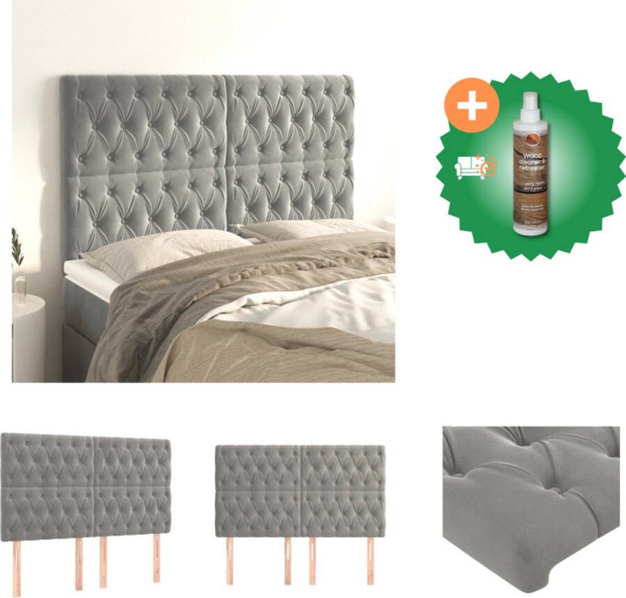 VidaXL Hoofdbord Lichtgrijs Stof 144 x 7 x 118 128 cm Verstelbare hoogte Stevige poten Bedonderdeel Inclusief Houtreiniger en verfrisser