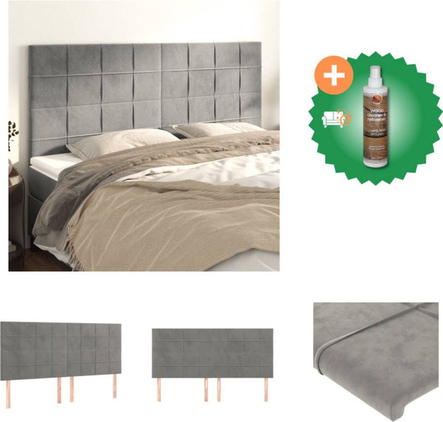 VidaXL Hoofdbord Lichtgrijze Fluwelen Hoofdeindset 200 x 5 x 118 128 cm Stevig houten frame Verstelbare hoogte Comfortabele ondersteuning Levering bevat 4 hoofdeinden Bedonderdeel Inclusief Houtreiniger en verfrisser