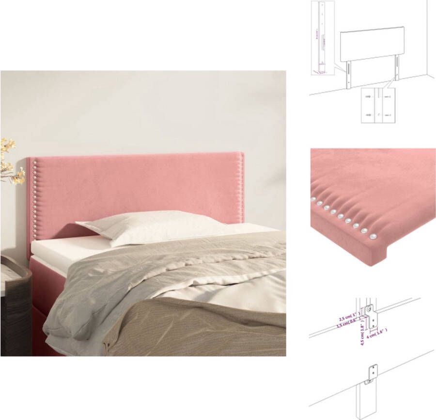 VidaXL Hoofdbord Klassiek Ontwerp Fluwelen Stof Stevige Poten Verstelbare Hoogte Comfortabele Ondersteuning Roze 100x5x78 88cm Bedonderdeel - Foto 2