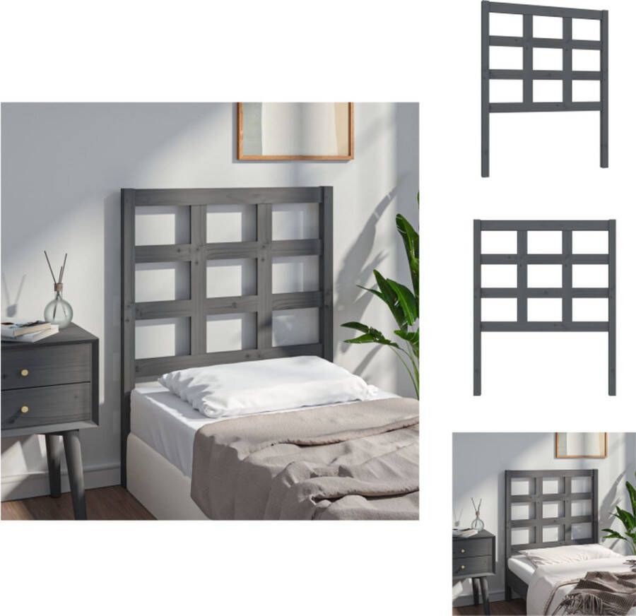 VidaXL Hoofdbord Hoofdborden Hoofdeinde Houten Hoofdbord 80 5x4x100 cm massief grenenhout grijs - Foto 2