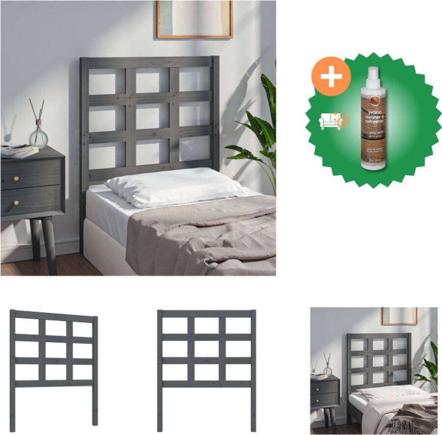 VidaXL Houten Hoofdbord Grijs 80.5 x 4 x 100 cm Massief grenenhout Bedonderdeel Inclusief Houtreiniger en verfrisser - Foto 3