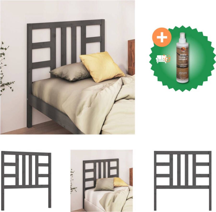 VidaXL Houten Hoofdbord Grijs Massief Grenenhout 96 x 4 x 100 cm Klassieke Uitstraling Bedonderdeel Inclusief Houtreiniger en verfrisser