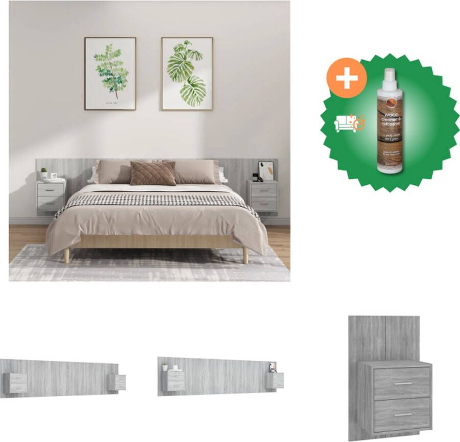 VidaXL Hoofdbord met kastjes 240x1.5x80 cm Grijs sonoma eiken Bedonderdeel Inclusief Houtreiniger en verfrisser