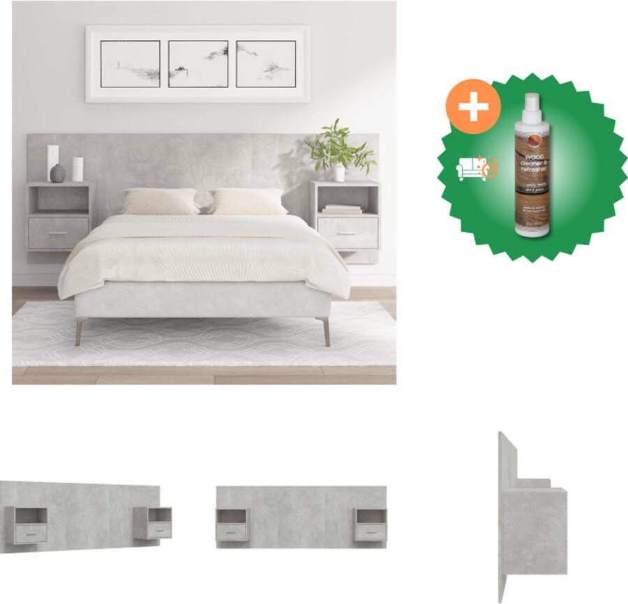 VidaXL Nachttafel Betongrijs 48.5x32.5x80cm Hoofdbord Wandmontage Kastjes Hoge Kwaliteit Montage Vereist Bedonderdeel Inclusief Houtreiniger en verfrisser
