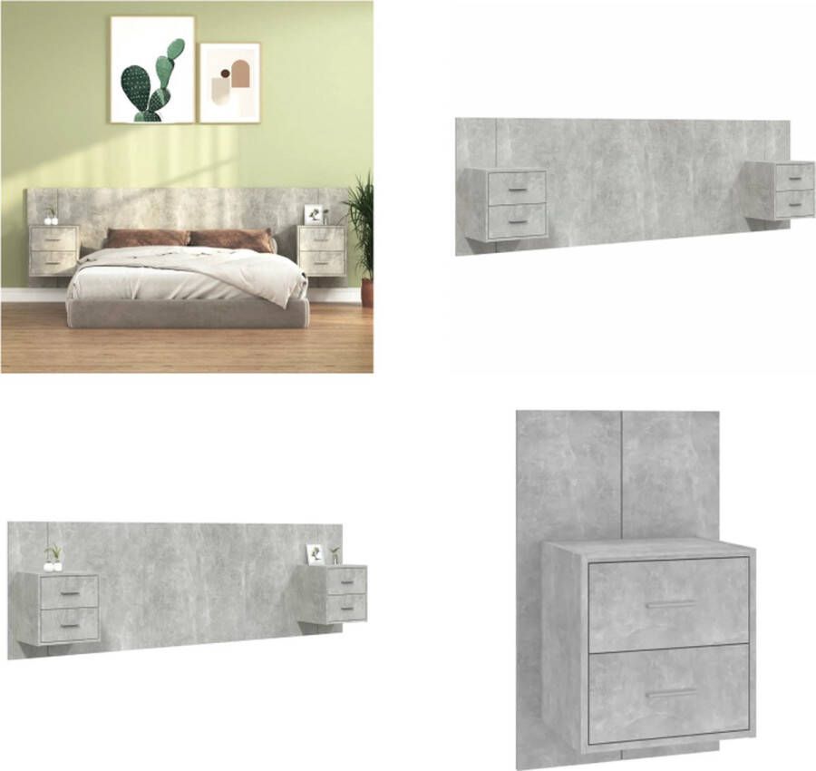 VidaXL Hoofdbord met kastjes bewerkt hout betongrijs Hoofdbord Met Kastje Hoofdborden Met Kastjes Hoofdeinde Wandnachtkastje