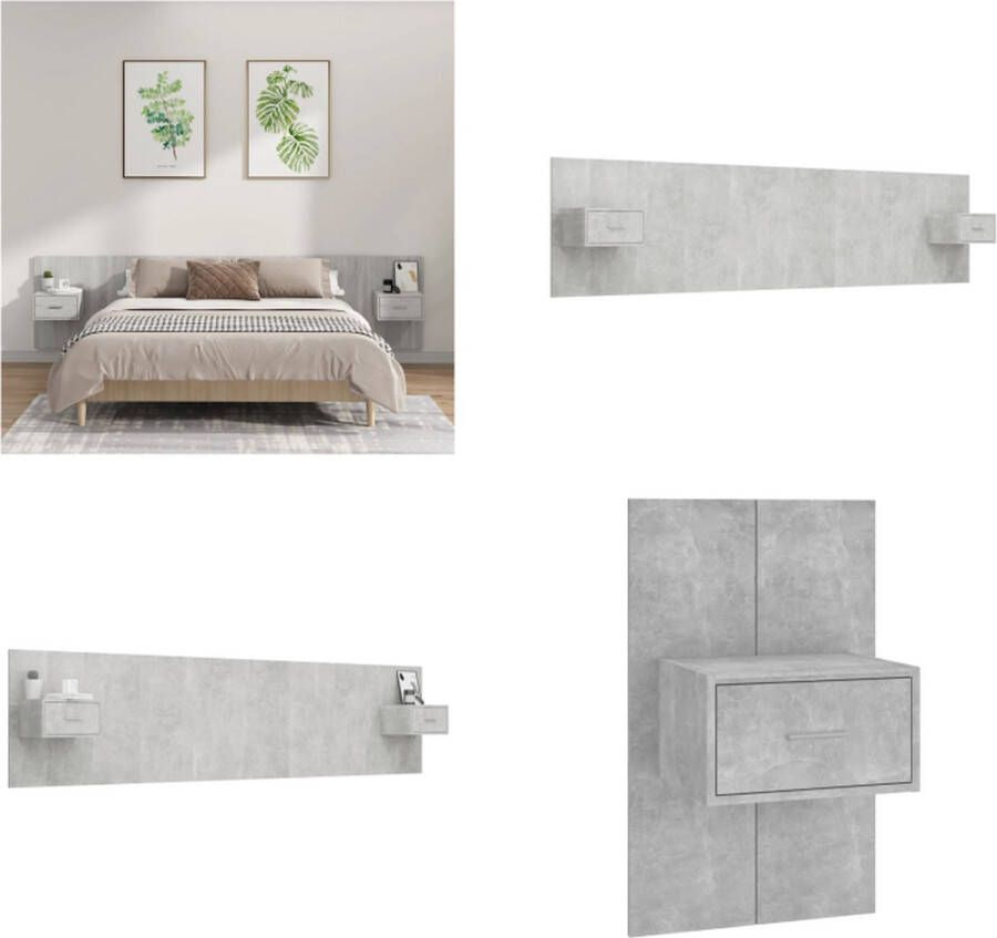 VidaXL Hoofdbord met kastjes bewerkt hout betongrijs Hoofdbord Met Kastje Hoofdborden Met Kastjes Hoofdeinde Wandnachtkastje - Foto 3