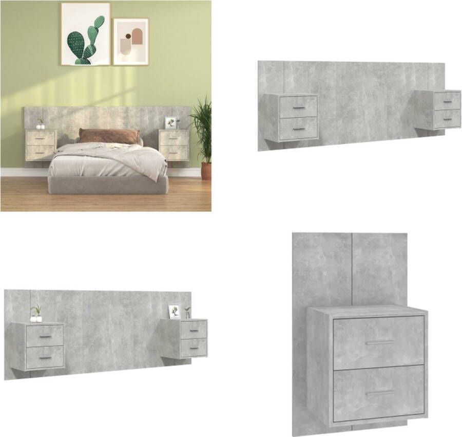 VidaXL Hoofdbord met kastjes bewerkt hout betongrijs Hoofdbord Met Kastje Hoofdborden Met Kastjes Hoofdeinde Wandnachtkastje