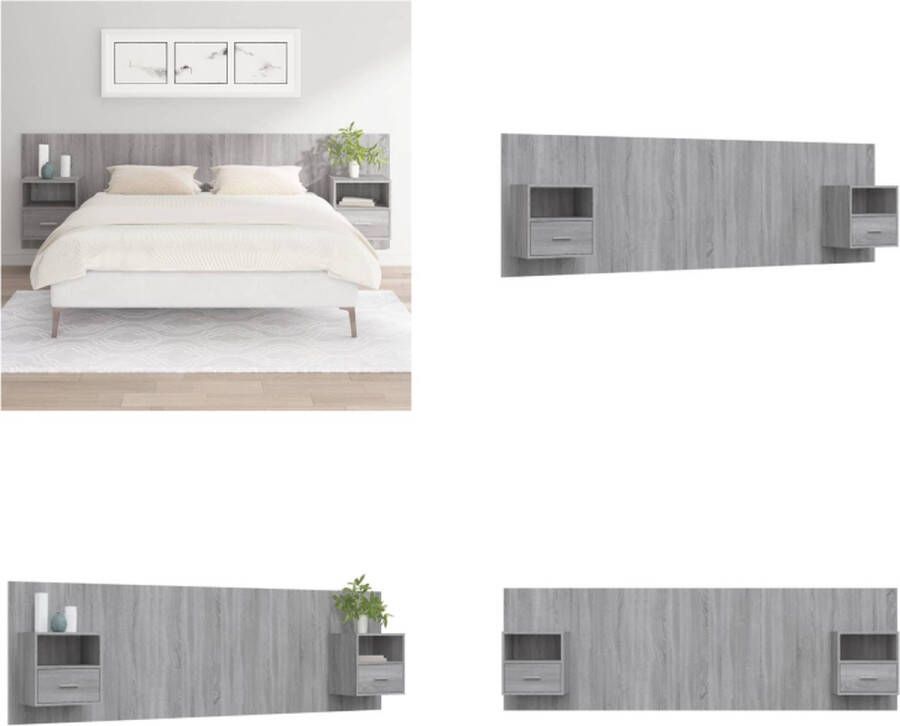VidaXL Hoofdbord met kastjes bewerkt hout grijs sonoma eikenkleurig Hoofdbord Met Kastje Hoofdborden Met Kastjes Hoofdeinde Wandnachtkastje - Foto 4