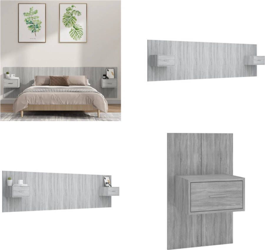 VidaXL Hoofdbord met kastjes bewerkt hout grijs sonoma eikenkleurig Hoofdbord Met Kastje Hoofdborden Met Kastjes Hoofdeinde Wandnachtkastje - Foto 2