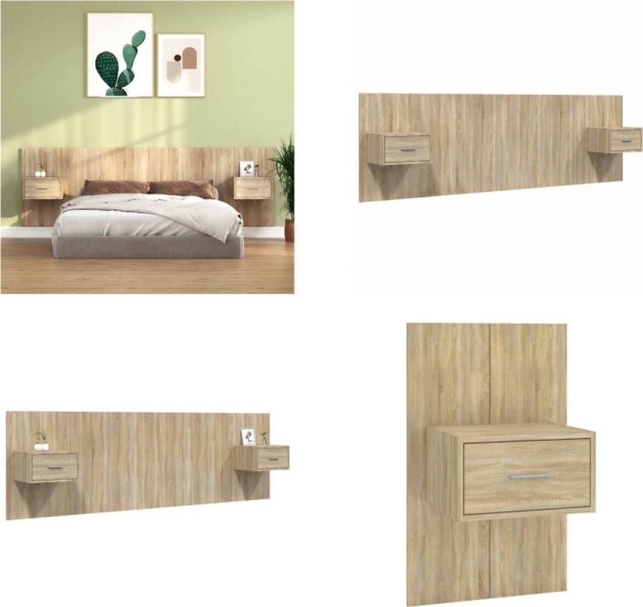 VidaXL Hoofdbord met kastjes bewerkt hout sonoma eikenkleurig Hoofdbord Met Kastje Hoofdborden Met Kastjes Hoofdeinde Wandnachtkastje