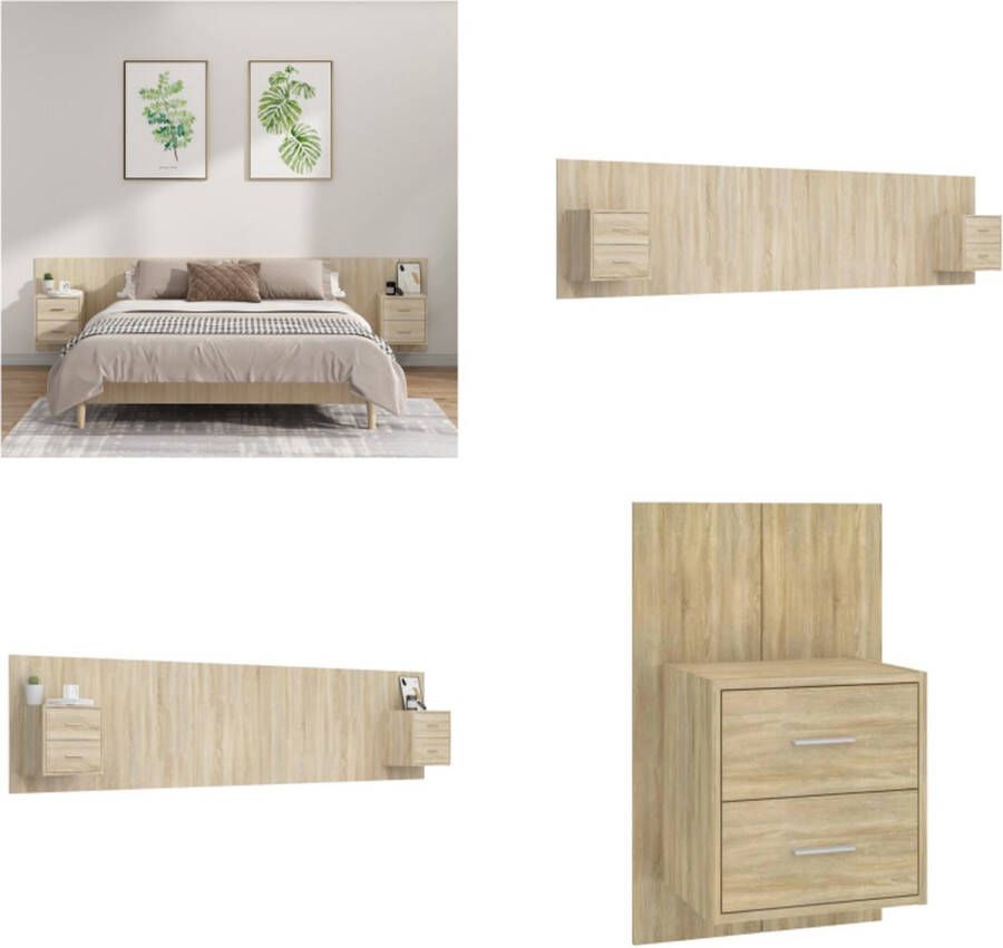 VidaXL Hoofdbord met kastjes bewerkt hout sonoma eikenkleurig Hoofdbord Met Kastje Hoofdborden Met Kastjes Hoofdeinde Wandnachtkastje