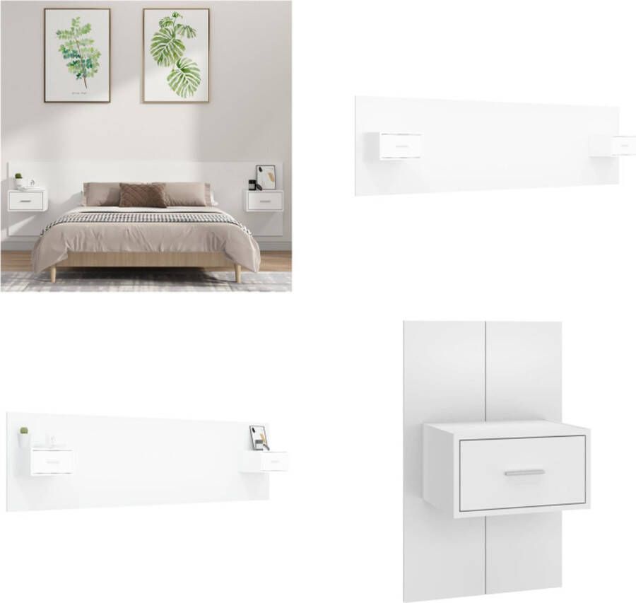 VidaXL Hoofdbord met kastjes bewerkt hout wit Hoofdbord Met Kastje Hoofdborden Met Kastjes Hoofdeinde Wandnachtkastje - Foto 3