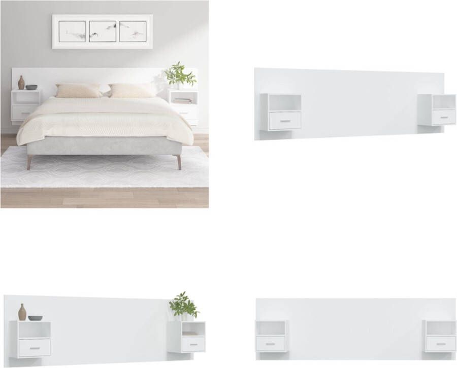 VidaXL Hoofdbord met kastjes bewerkt hout wit Hoofdbord Met Kastje Hoofdborden Met Kastjes Hoofdeinde Wandnachtkastje