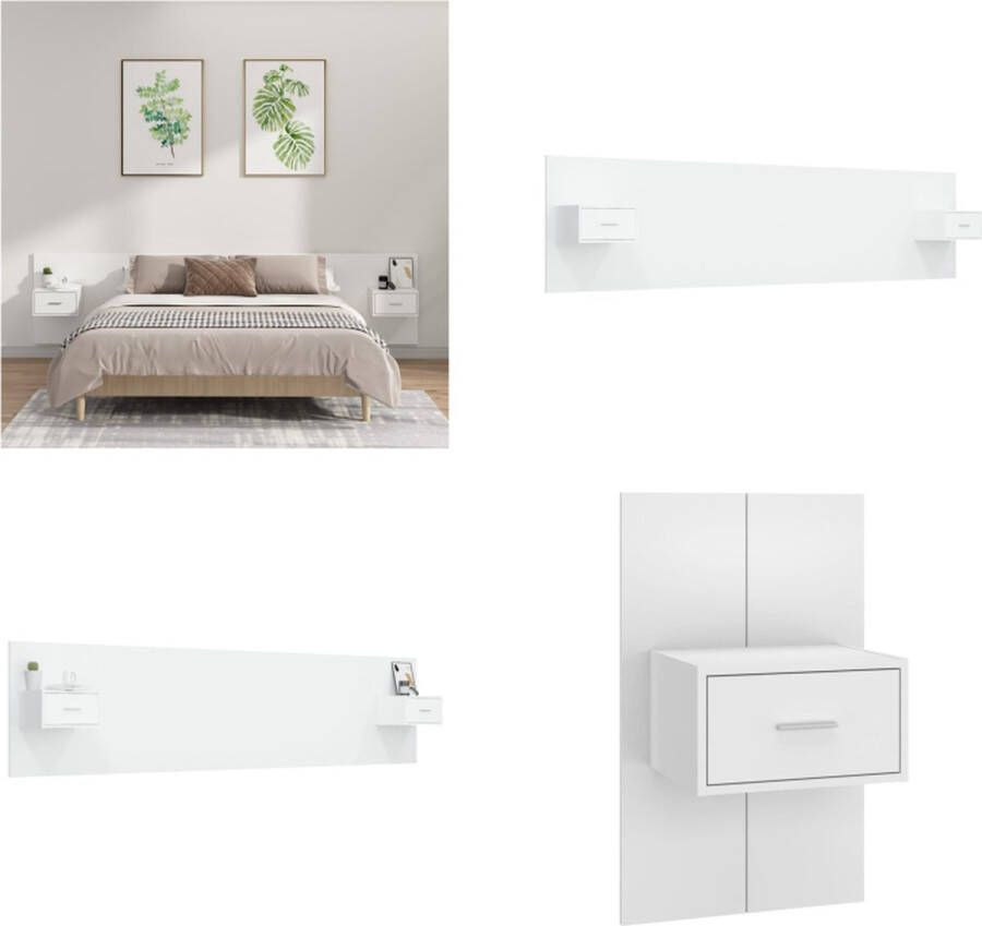 VidaXL Hoofdbord met kastjes bewerkt hout wit Hoofdbord Met Kastje Hoofdborden Met Kastjes Hoofdeinde Wandnachtkastje