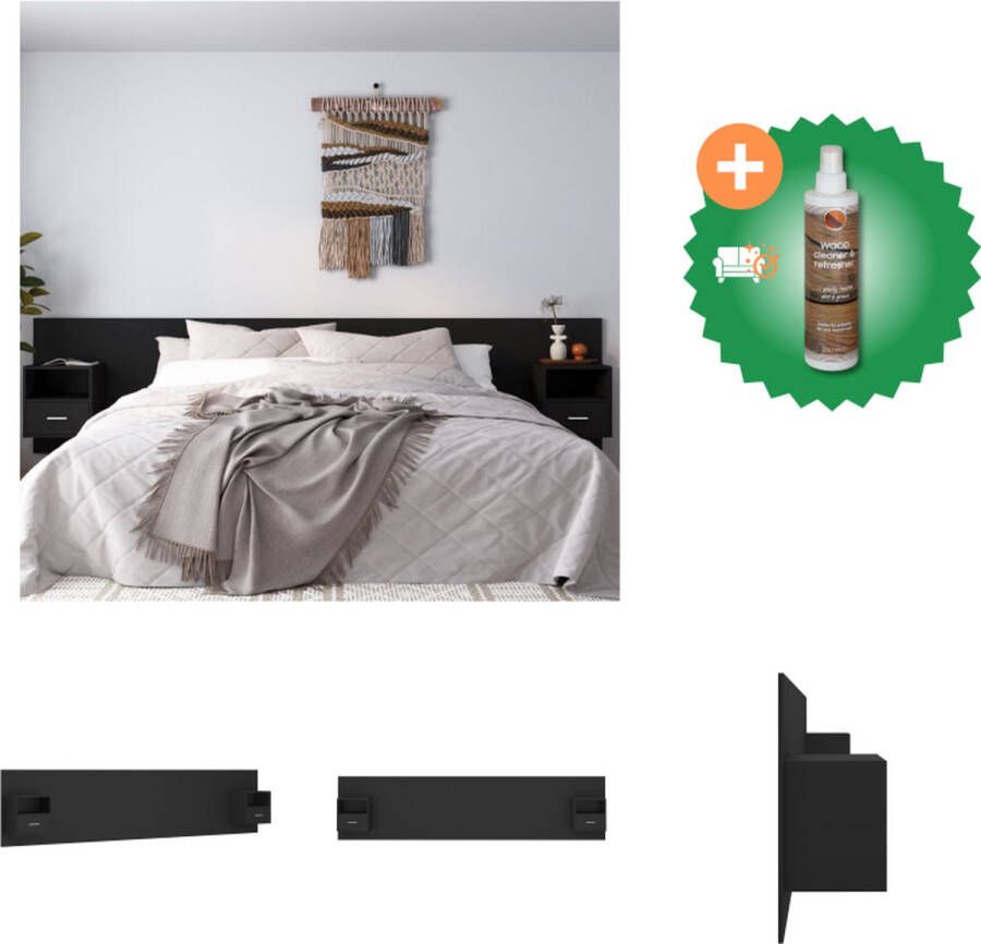 VidaXL Nachtkastje en Hoofdbord Zwarte Houten meubelen Wandmontage mogelijk Opbergruimte Stevig materiaal levering bevat 2x nachtkastje en 1x hoofdbord Bedonderdeel Inclusief Houtreiniger en verfrisser