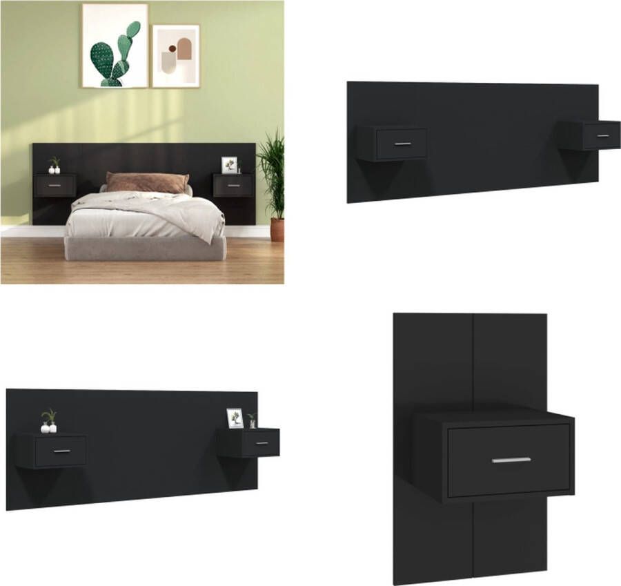 VidaXL Hoofdbord met kastjes bewerkt hout zwart Hoofdbord Met Kastje Hoofdborden Met Kastjes Hoofdeinde Wandnachtkastje