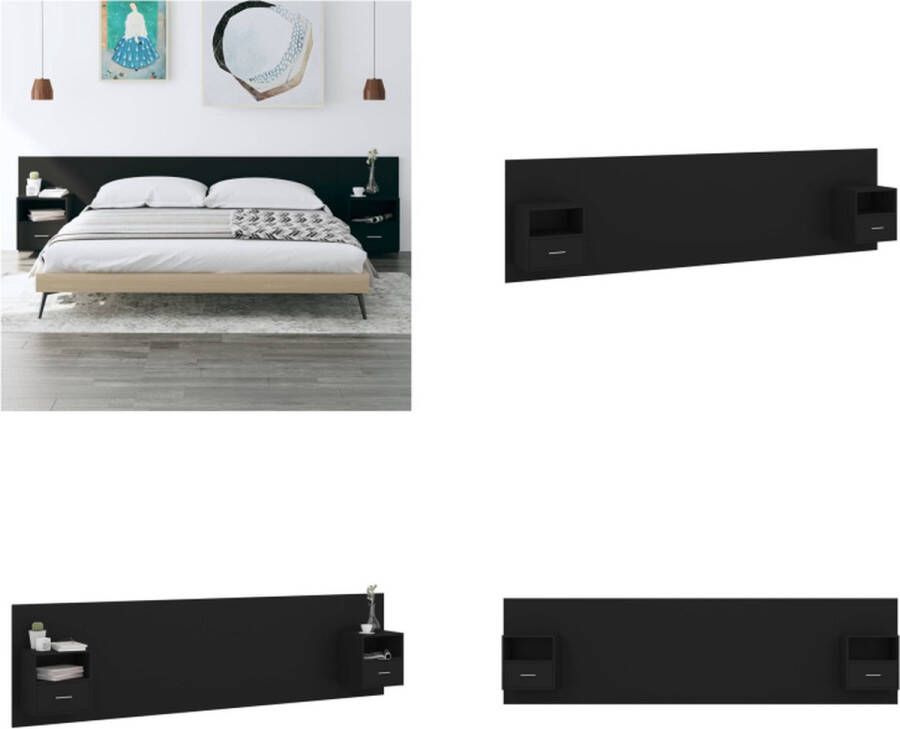 VidaXL Hoofdbord met kastjes bewerkt hout zwart Hoofdbord Met Kastje Hoofdborden Met Kastjes Hoofdeinde Wandnachtkastje