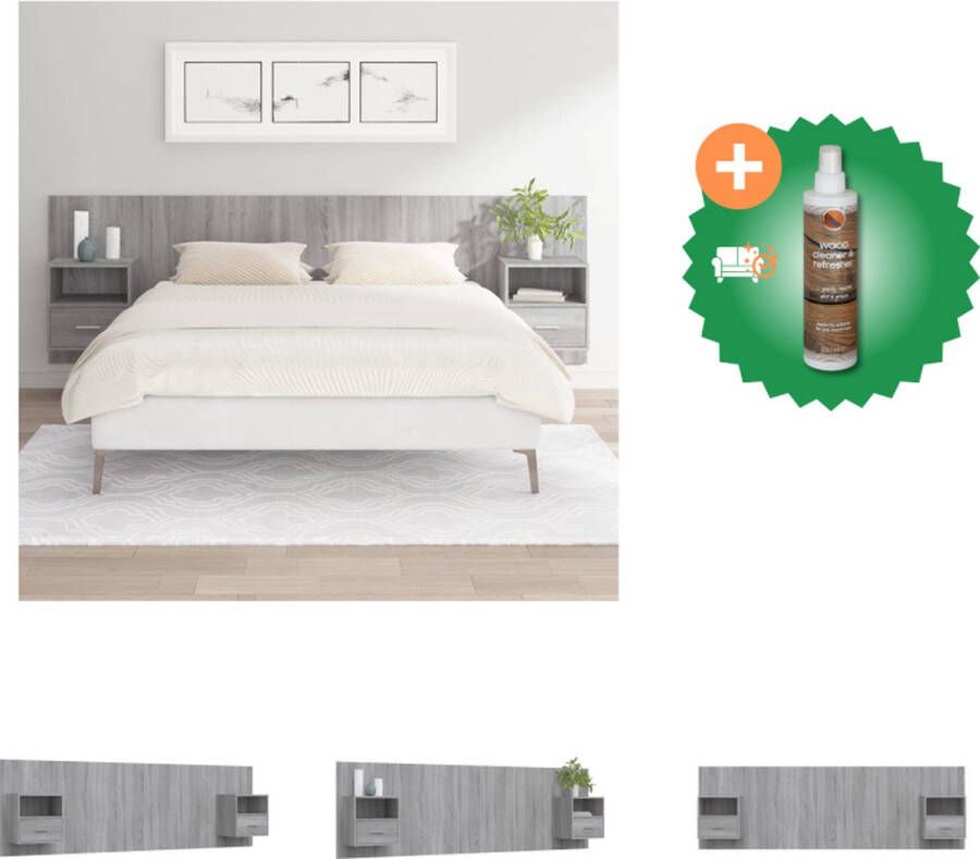 VidaXL Hoofdbord Nachtkastjes Grijs Sonoma Eiken Stevig materiaal Wandmontage Opbergruimte Afmetingen- 160 x 1.5 x 80 cm Bedonderdeel Inclusief Houtreiniger en verfrisser - Foto 2
