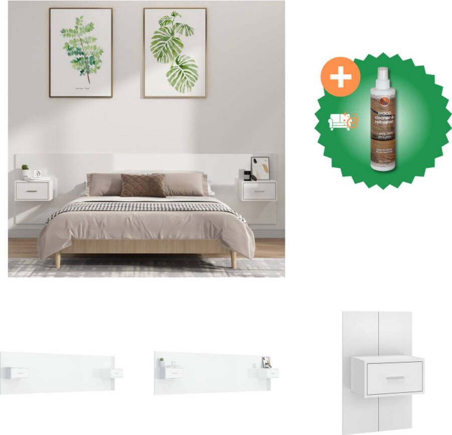 VidaXL Hoofdbord met Kastjes Hoogglans Wit Stevig materiaal Wandmontage ontwerp Opbergruimte Afmetingen- 200 x 1.5 x 80 cm Montage vereist 2 x nachtkastje inbegrepen Bedonderdeel Inclusief Houtreiniger en verfrisser