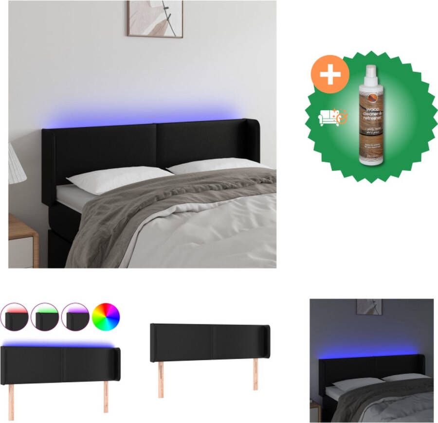 VidaXL Hoofdbord met LED-verlichting Zwart 147 x 16 x 78 88 cm Duurzaam kunstleer Bedonderdeel Inclusief Houtreiniger en verfrisser