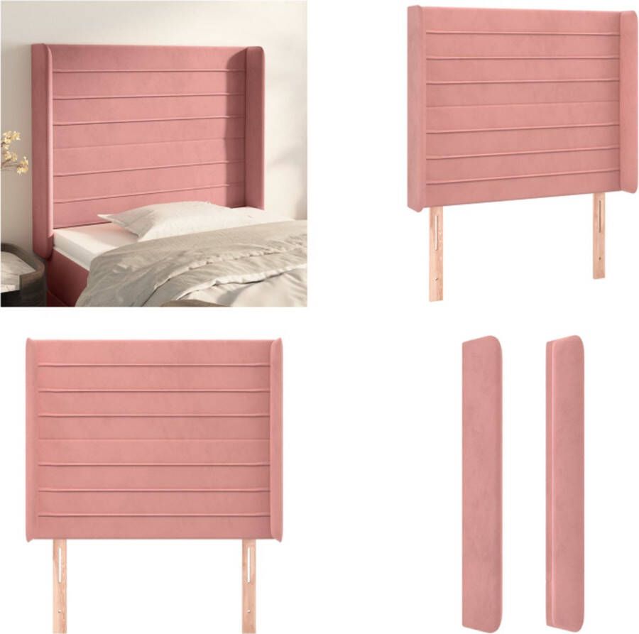 The Living Store Hoofdbord Zacht fluweel Stevige en stabiele poten Verstelbare hoogte Comfortabele ondersteuning Roze 103x16x118 128 cm Hoofd Bord Hoofdkussen Beddecoratie Velvet Roze