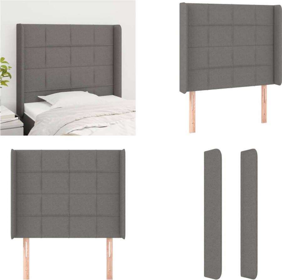 VidaXL Hoofdbord met randen 103x16x118 128 cm stof donkergrijs Hoofdbord Hoofdborden Hoofdeinde Houten Hoofdbord