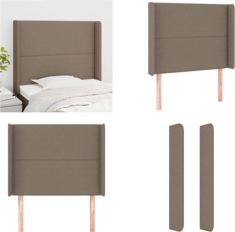 VidaXL Hoofdbord met randen 103x16x118 128 cm stof taupe Hoofdbord Hoofdborden Hoofdeinde Houten Hoofdbord