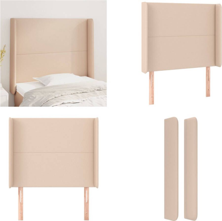 VidaXL Hoofdbord met randen 103x16x118 128cm kunstleer cappuccinokleur Hoofdbord Hoofdborden Hoofdeinde Houten Hoofdbord