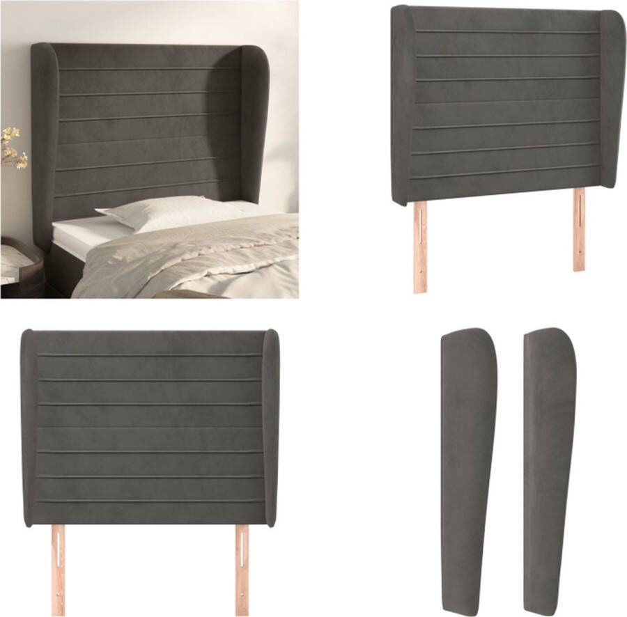 VidaXL Hoofdbord met randen 103x23x118 128 cm fluweel donkergrijs Hoofdbord Hoofdborden Hoofdeinde Houten Hoofdbord - Foto 2